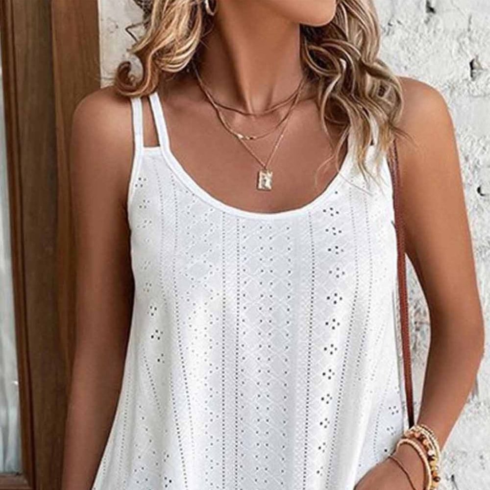 White Eyelet Strappy Scoop Neck Tank Top